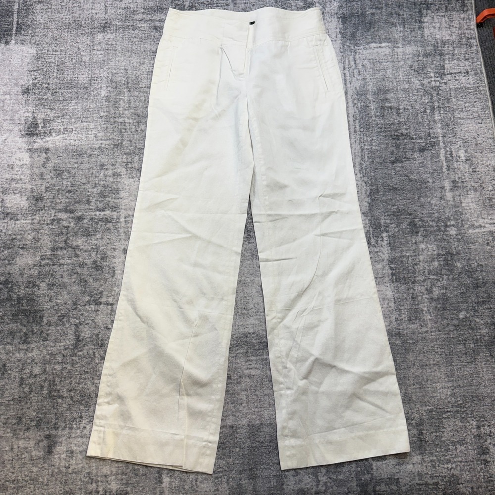 Y2K J Crew Pants Womens 6 White Linen Blend Wide Leg Trouser Coastal Beach 30x29